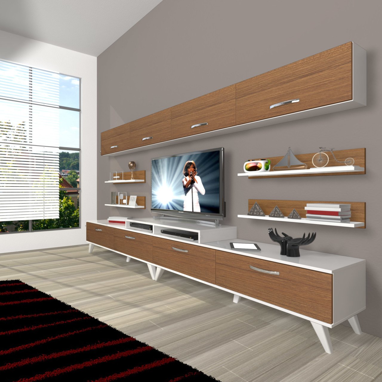 Decoraktiv Ekoflex 360Y Slm Retro Tv Ünitesi Tv Sehpası Beyaz - Ceviz
