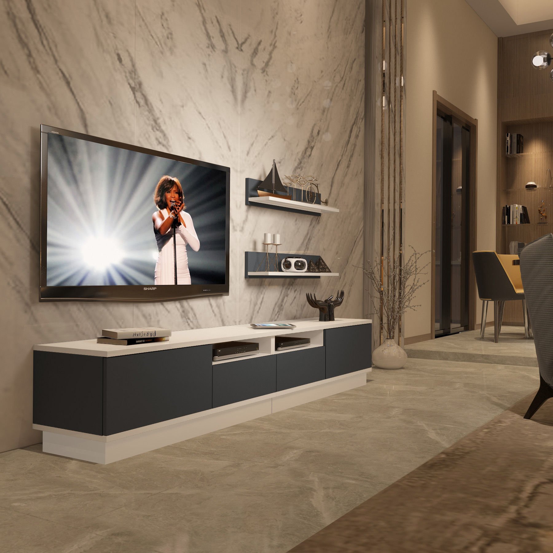 Decoraktiv Trendstyle 220RS Mdf Tv Ünitesi Tv Sehpası Beyaz - Antrasit