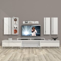 Decoraktiv Ekoflex 8D Mdf Krom Ayaklı Tv Ünitesi Tv Sehpası Parlak Beyaz