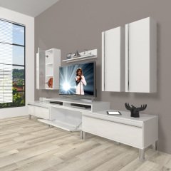 Decoraktiv Ekoflex 8D Mdf Krom Ayaklı Tv Ünitesi Tv Sehpası Parlak Beyaz