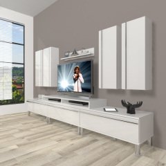 Decoraktiv Ekoflex 8D Mdf Krom Ayaklı Tv Ünitesi Tv Sehpası Parlak Beyaz