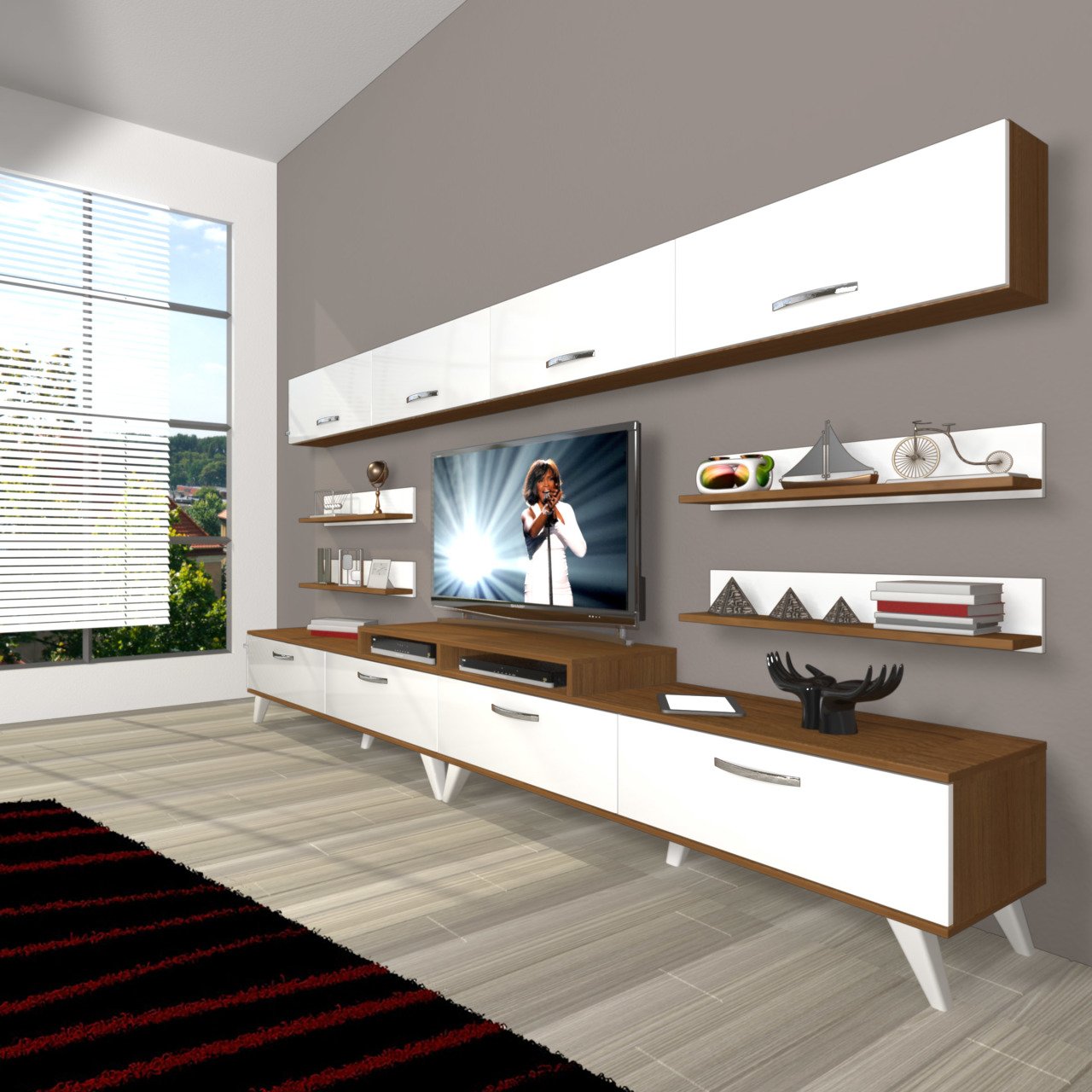 Decoraktiv Ekoflex 360Y Slm Retro Tv Ünitesi Tv Sehpası Ceviz - Beyaz