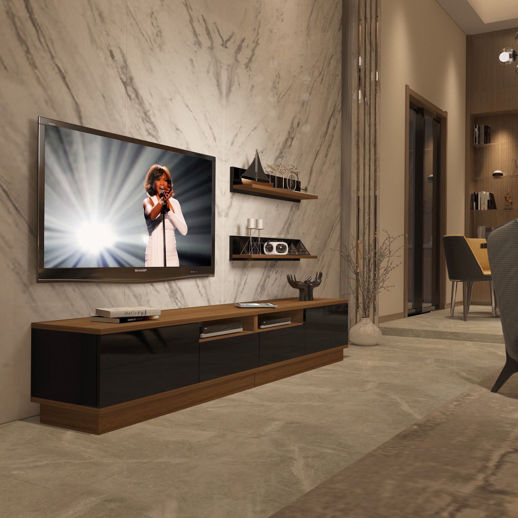 Decoraktiv Trendstyle 220RS Mdf Tv Ünitesi Tv Sehpası Ceviz - Siyah