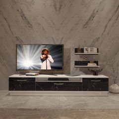 Decoraktiv Trio 4 Mdf Tv Ünitesi Tv Sehpası Beyaz - Siyah Mermer