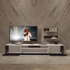 Decoraktiv Trio 4 Mdf Tv Ünitesi Tv Sehpası Beyaz - Siyah Mermer