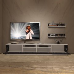 Decoraktiv Trendstyle 220RS Mdf Tv Ünitesi Tv Sehpası Beyaz - Siyah Mermer