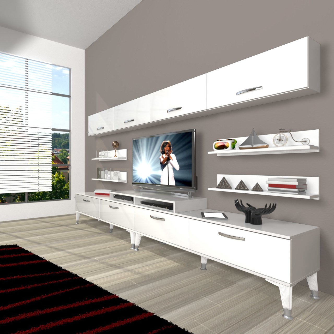 Decoraktiv Ekoflex 360Y Slm Silver Tv Ünitesi Tv Sehpası Parlak Beyaz