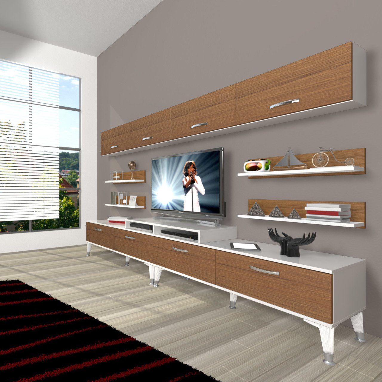 Decoraktiv Ekoflex 360Y Slm Silver Tv Ünitesi Tv Sehpası Beyaz - Ceviz