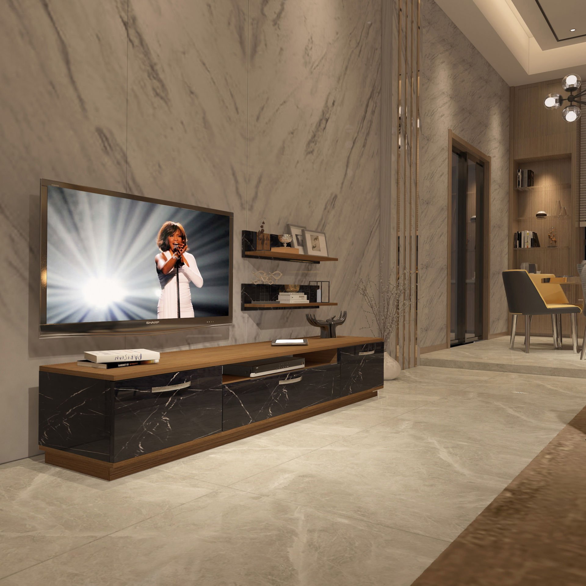 Decoraktiv Trio 200r Mdf Tv Ünitesi Tv Sehpası Ceviz - Siyah Mermer
