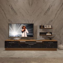 Decoraktiv Trio 200r Mdf Tv Ünitesi Tv Sehpası Ceviz - Siyah Mermer