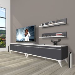Decoraktiv Eko 220t Mdf Retro Tv Ünitesi Tv Sehpası Beyaz - Antrasit