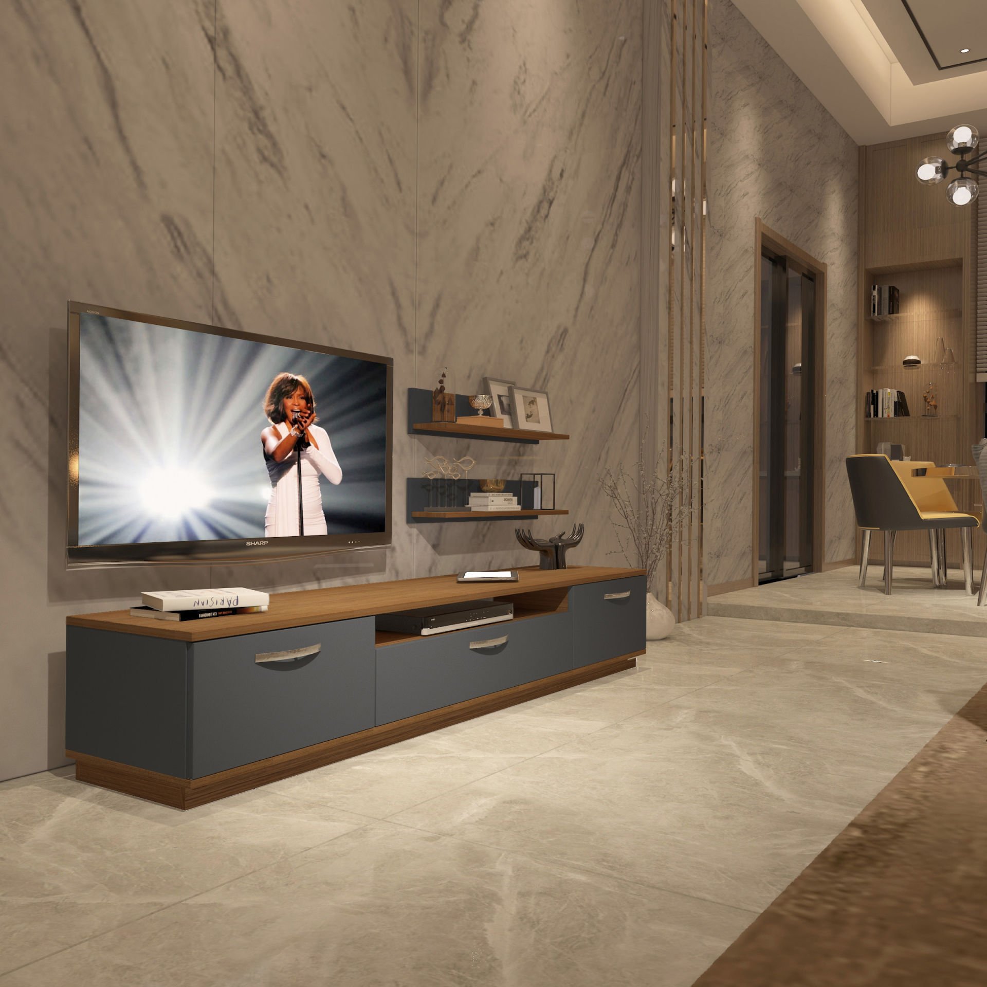 Decoraktiv Trio 4 Mdf Tv Ünitesi Tv Sehpası Ceviz - Antrasit