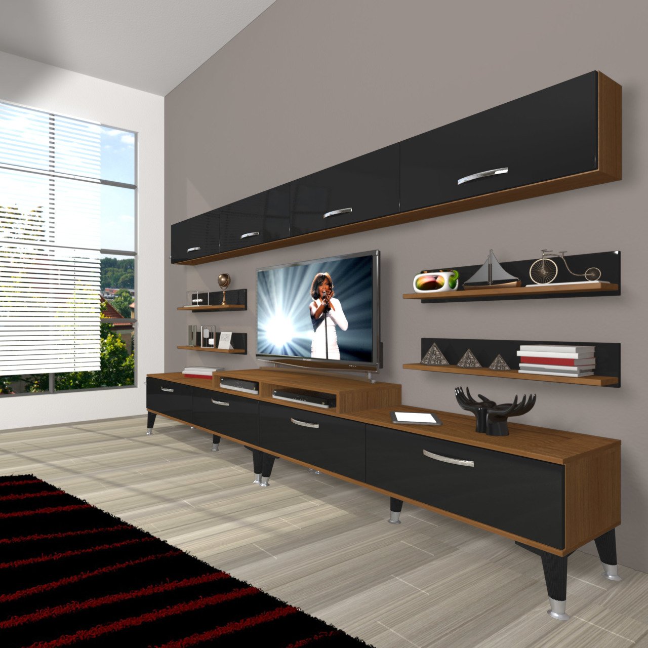 Decoraktiv Ekoflex 360Y Slm Silver Tv Ünitesi Tv Sehpası Ceviz - Siyah