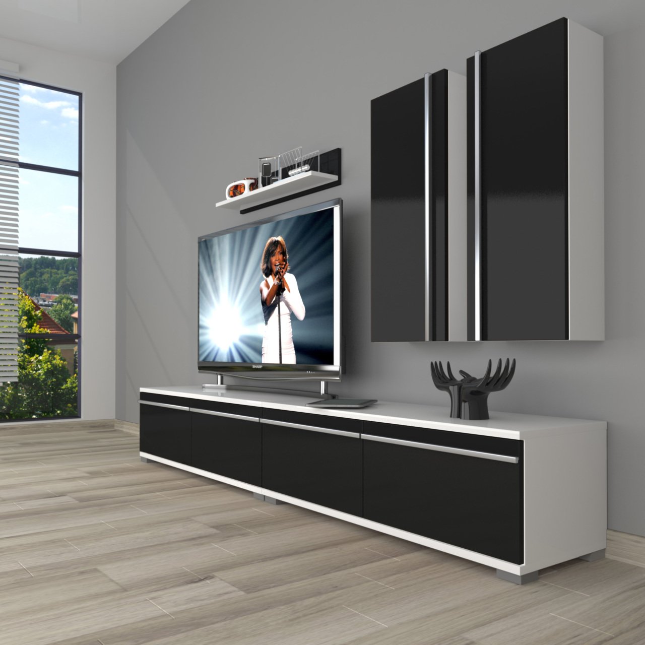 Decoraktiv Eko 5220T Mdf Tv Ünitesi Tv Sehpası Beyaz - Siyah