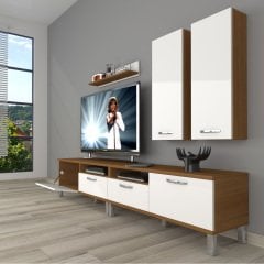 Decoraktiv Eko 5200D Slm Krom Ayaklı Tv Ünitesi Tv Sehpası Ceviz - Beyaz