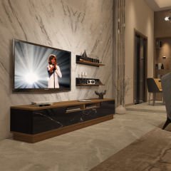 Decoraktiv Trendstyle 220RS Mdf Tv Ünitesi Tv Sehpası Ceviz - Siyah Mermer