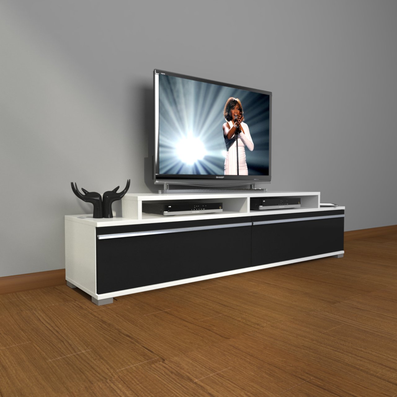 Decoraktiv Ekoflex 4 Mdf Tv Ünitesi Tv Sehpası Beyaz - Siyah