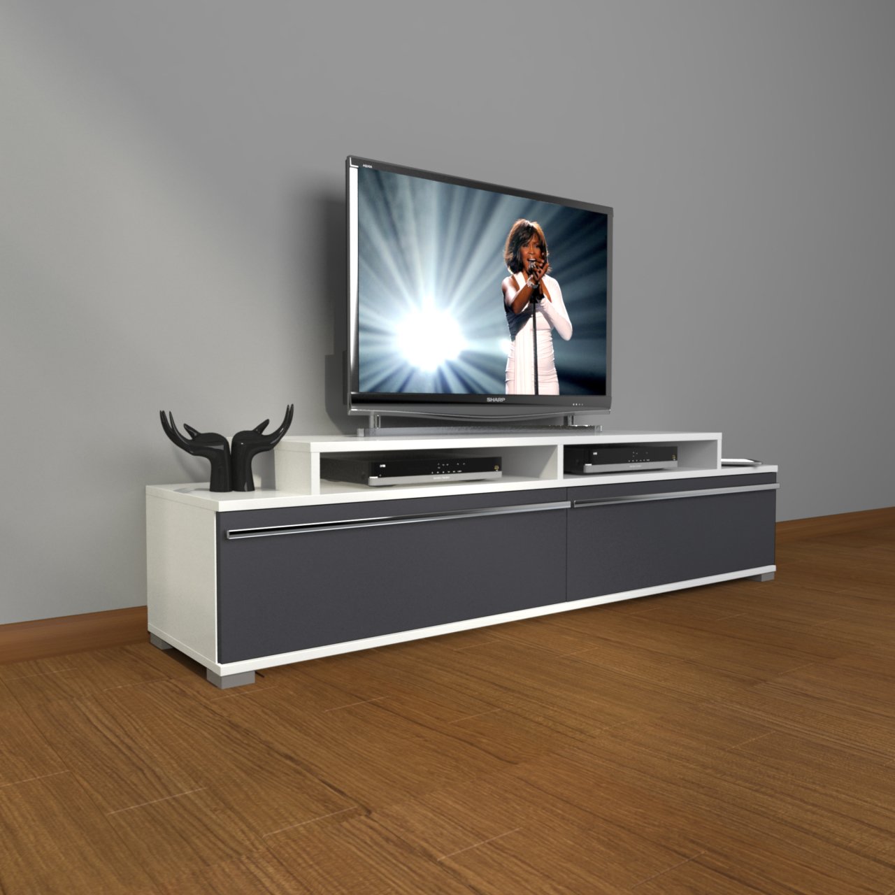 Decoraktiv Ekoflex 4 Mdf Tv Ünitesi Tv Sehpası Beyaz - Antrasit