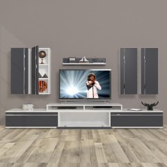 Decoraktiv Ekoflex 8D Mdf Tv Ünitesi Tv Sehpası Beyaz - Antrasit