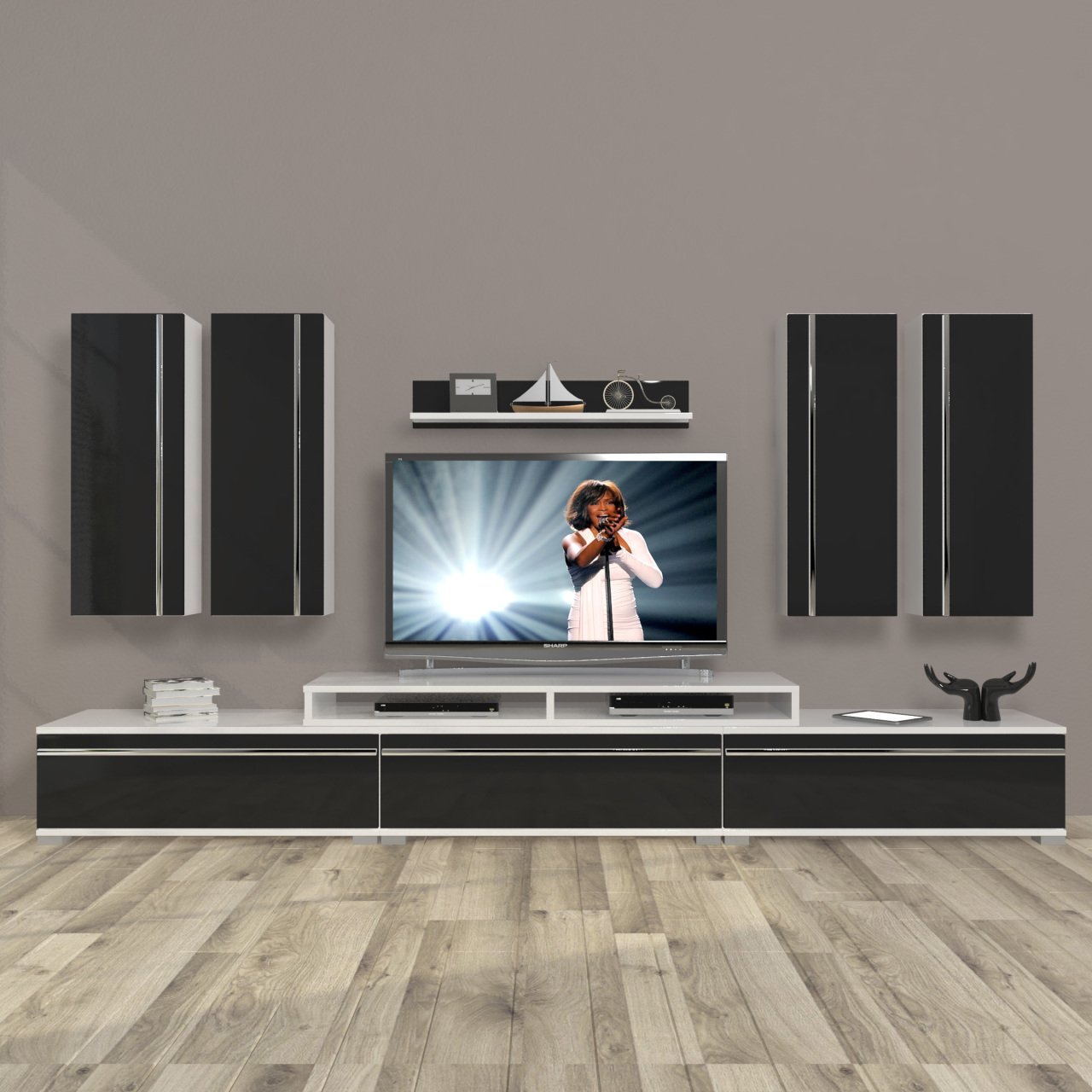 Decoraktiv Ekoflex 8D Mdf Tv Ünitesi Tv Sehpası Beyaz - Siyah