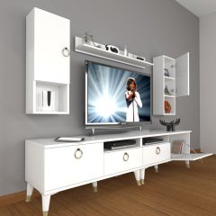 Decoraktiv Eko 5200DA Mdf Gold Tv Ünitesi Tv Sehpası Parlak Beyaz