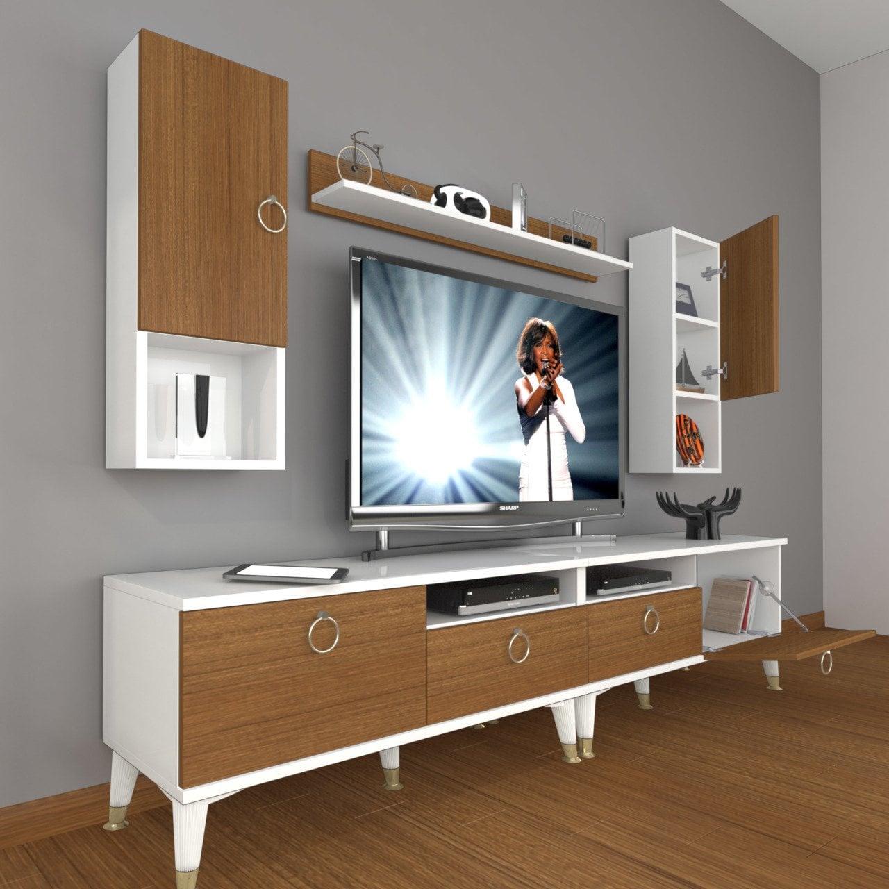 Decoraktiv Eko 5200DA Mdf Gold Tv Ünitesi Tv Sehpası Beyaz - Ceviz