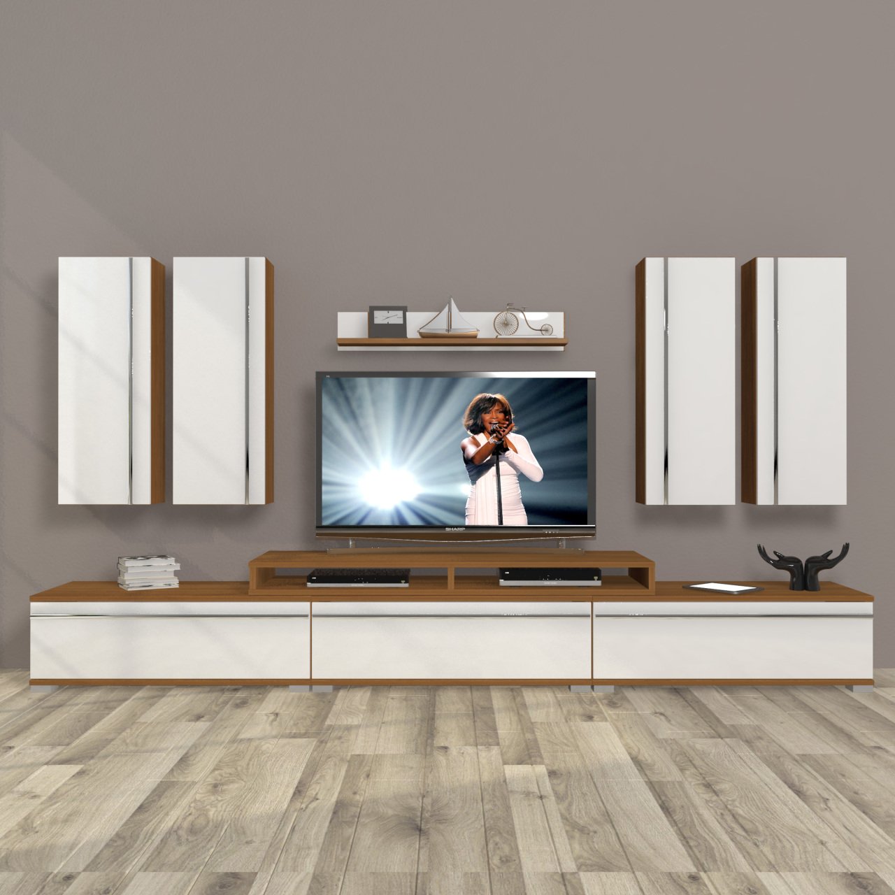 Decoraktiv Ekoflex 8D Mdf Tv Ünitesi Tv Sehpası Ceviz - Beyaz