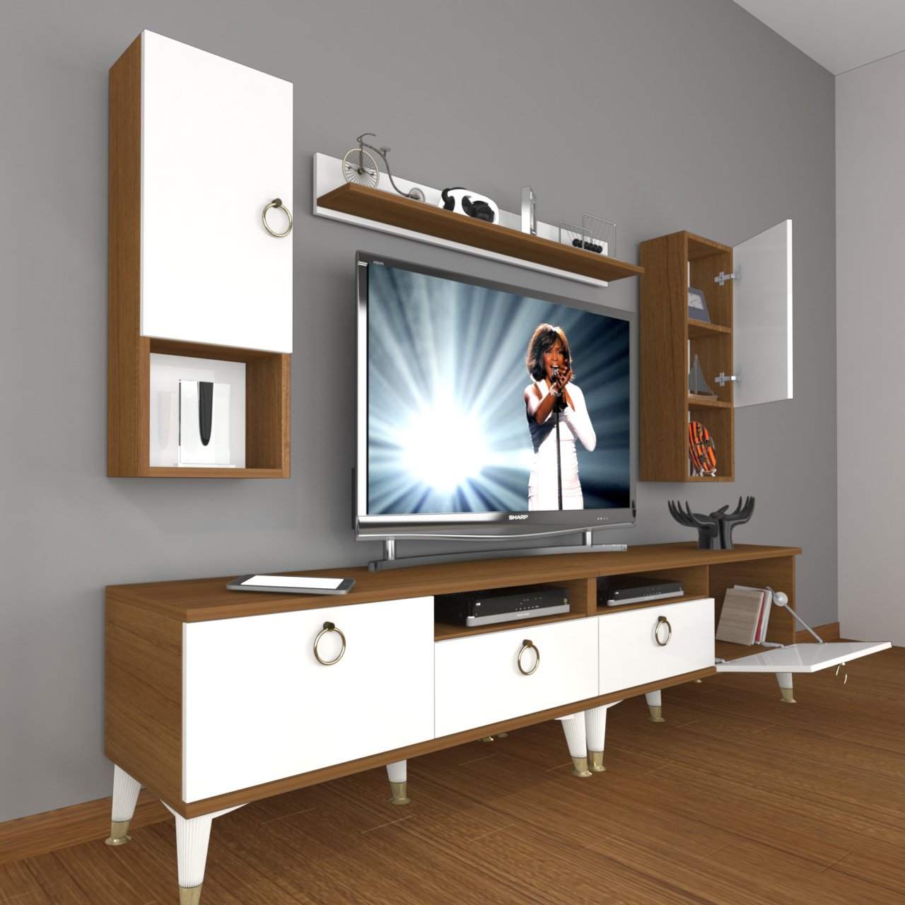 Decoraktiv Eko 5200DA Mdf Gold Tv Ünitesi Tv Sehpası Ceviz - Beyaz