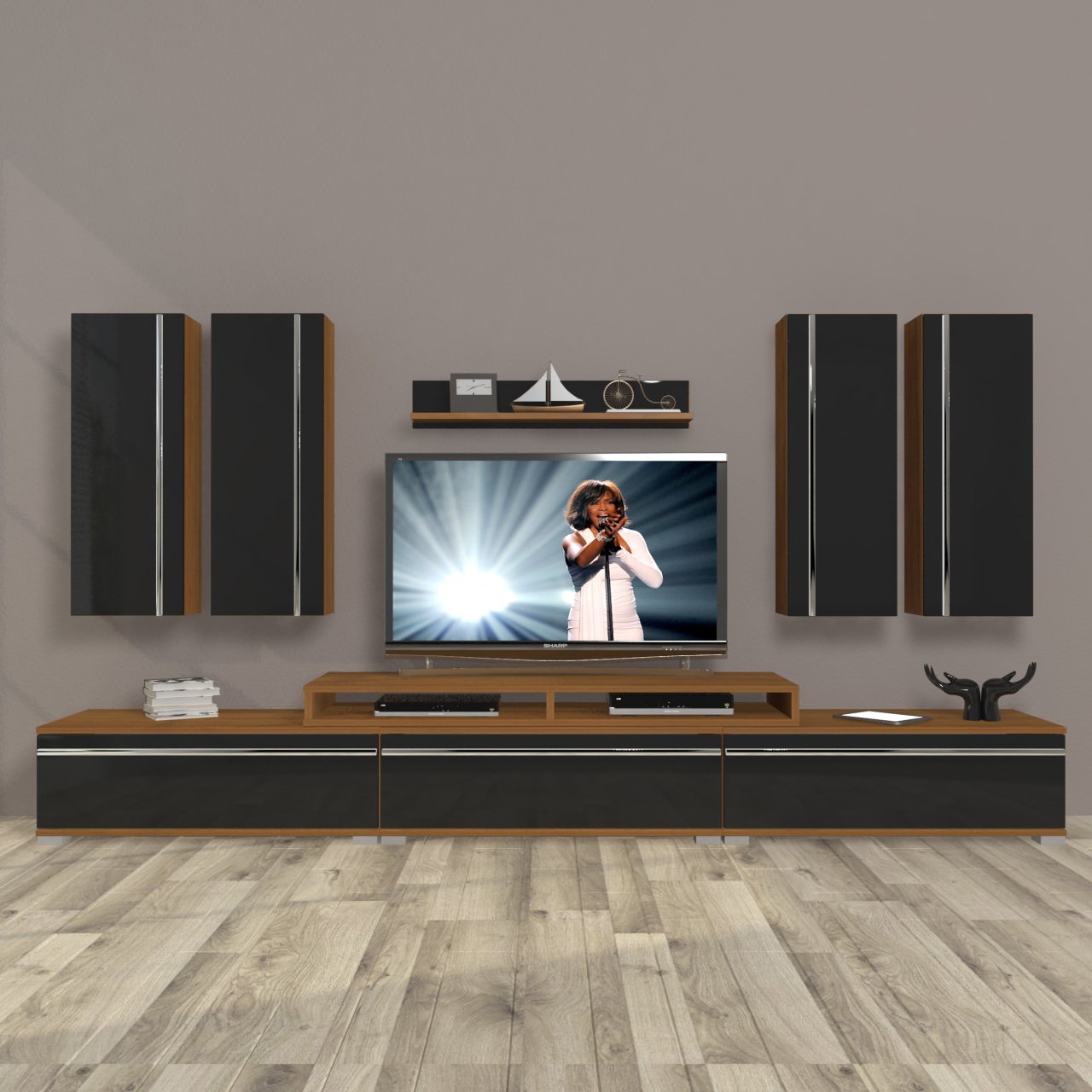 Decoraktiv Ekoflex 8D Mdf Tv Ünitesi Tv Sehpası Ceviz - Siyah