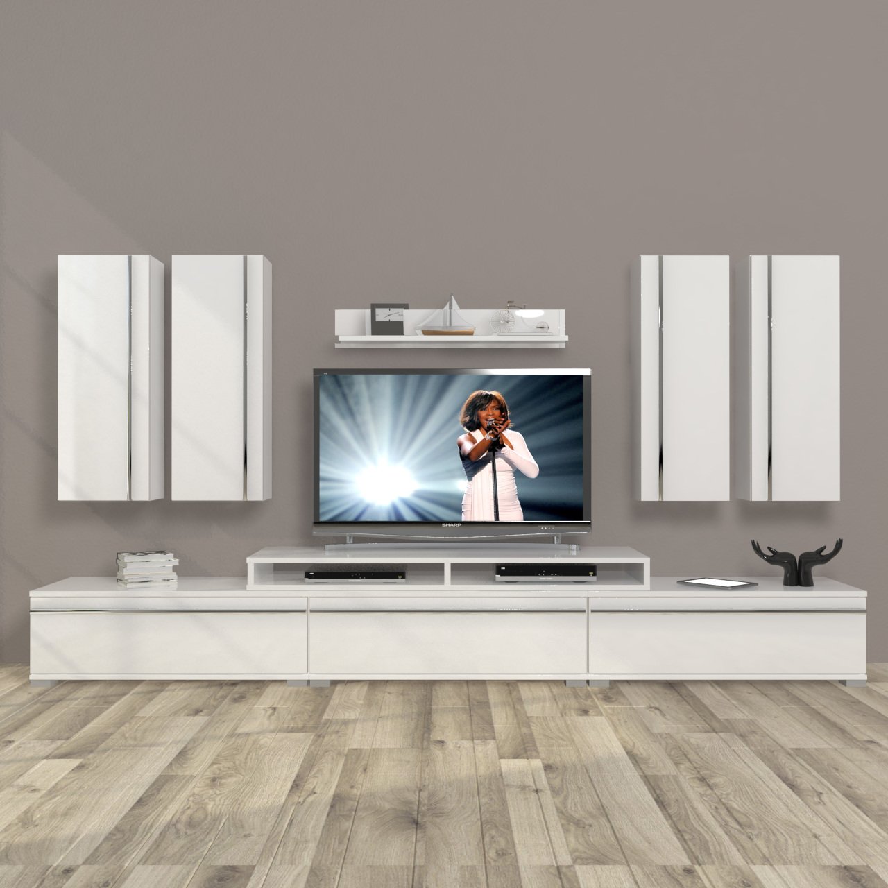 Decoraktiv Ekoflex 8D Mdf Tv Ünitesi Tv Sehpası Parlak Beyaz
