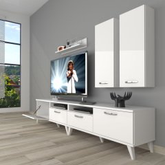 Decoraktiv Eko 5200D Slm Retro Tv Ünitesi Tv Sehpası Parlak Beyaz