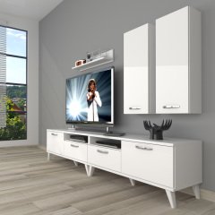 Decoraktiv Eko 5200D Slm Retro Tv Ünitesi Tv Sehpası Parlak Beyaz