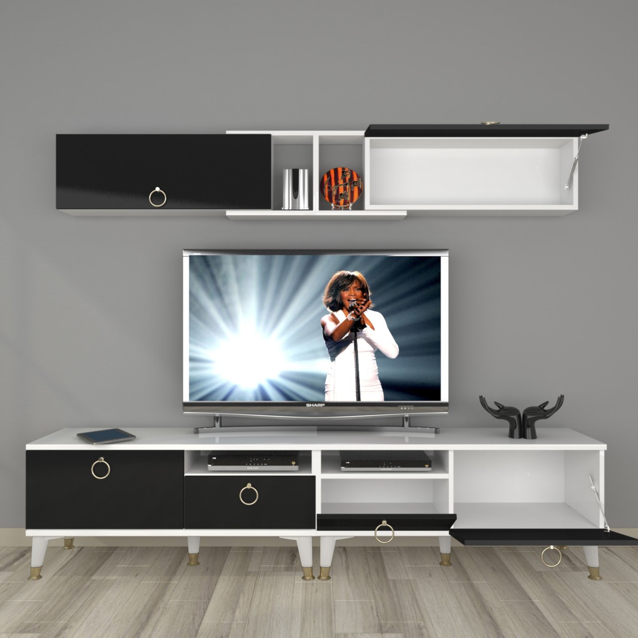 Decoraktiv Eko 5220 Mdf Gold Tv Ünitesi Tv Sehpası Beyaz - Siyah