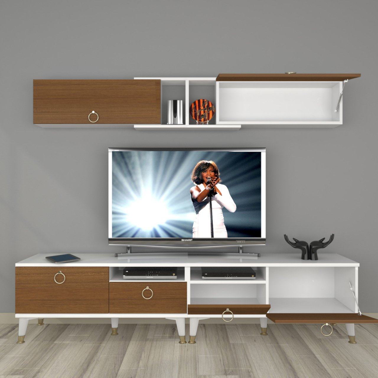 Decoraktiv Eko 5220 Mdf Gold Tv Ünitesi Tv Sehpası Beyaz - Ceviz