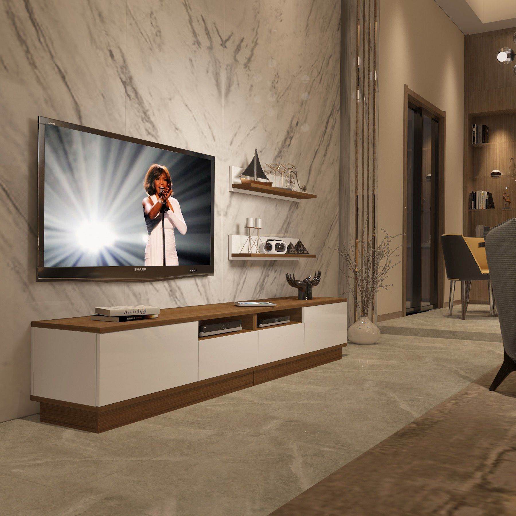 Decoraktiv Trendstyle 220RS Slm Tv Ünitesi Tv Sehpası Ceviz - Beyaz