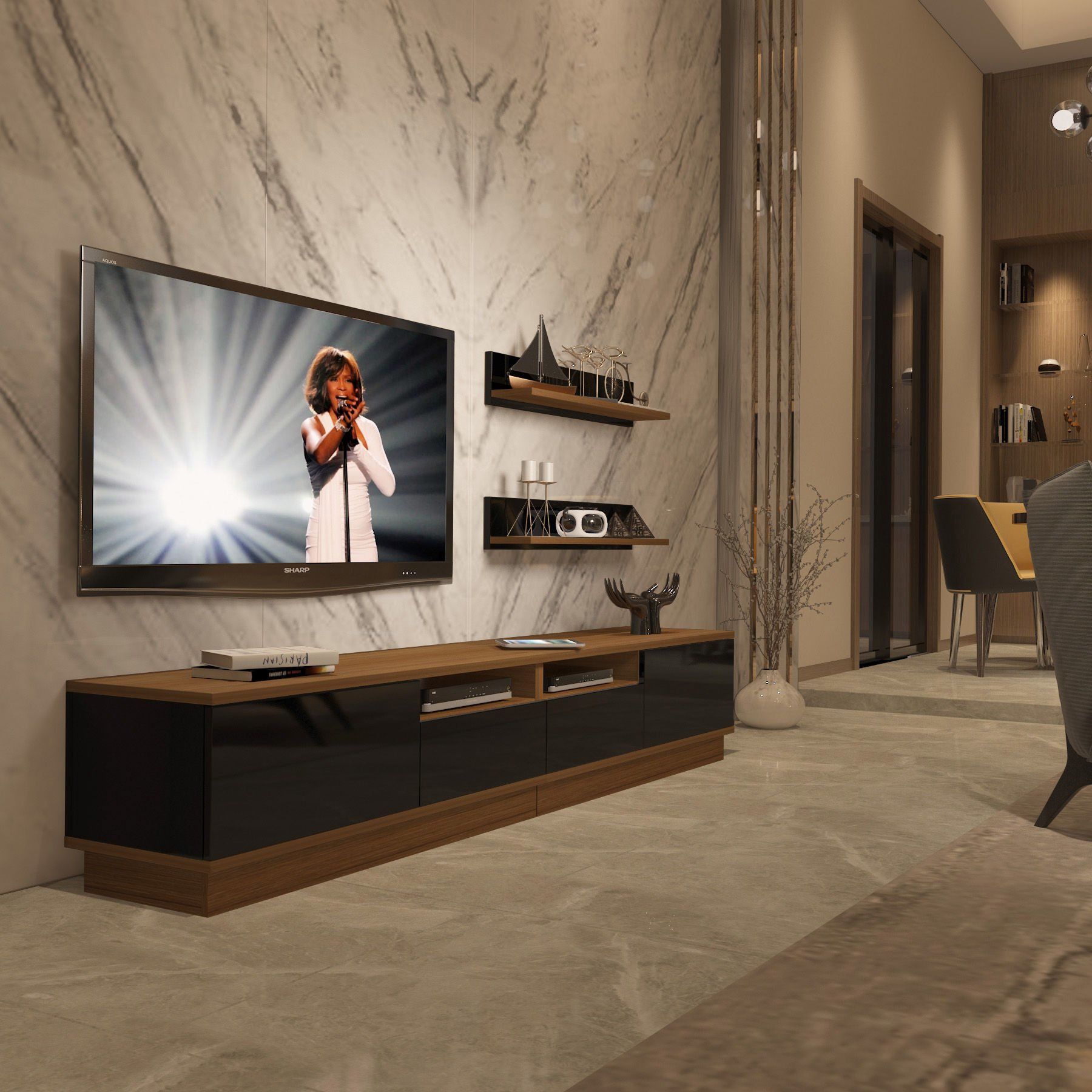 Decoraktiv Trendstyle 220RS Slm Tv Ünitesi Tv Sehpası Ceviz - Siyah