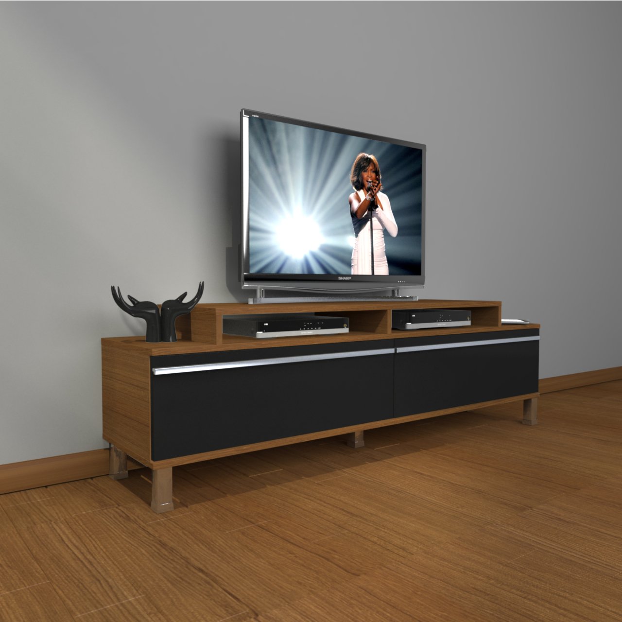 Decoraktiv Ekoflex 4 Mdf Krom Ayaklı Tv Ünitesi Tv Sehpası Ceviz - Siyah
