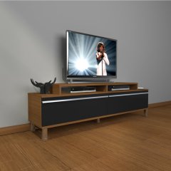 Decoraktiv Ekoflex 4 Mdf Krom Ayaklı Tv Ünitesi Tv Sehpası Ceviz - Siyah