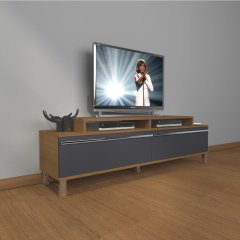 Decoraktiv Ekoflex 4 Mdf Krom Ayaklı Tv Ünitesi Tv Sehpası Ceviz - Antrasit