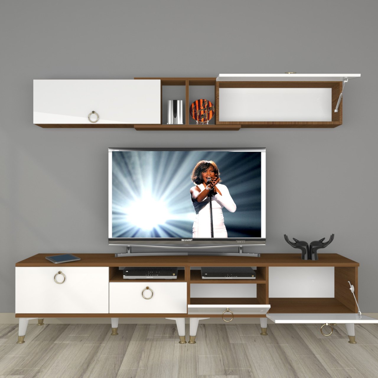 Decoraktiv Eko 5220 Mdf Gold Tv Ünitesi Tv Sehpası Ceviz - Beyaz