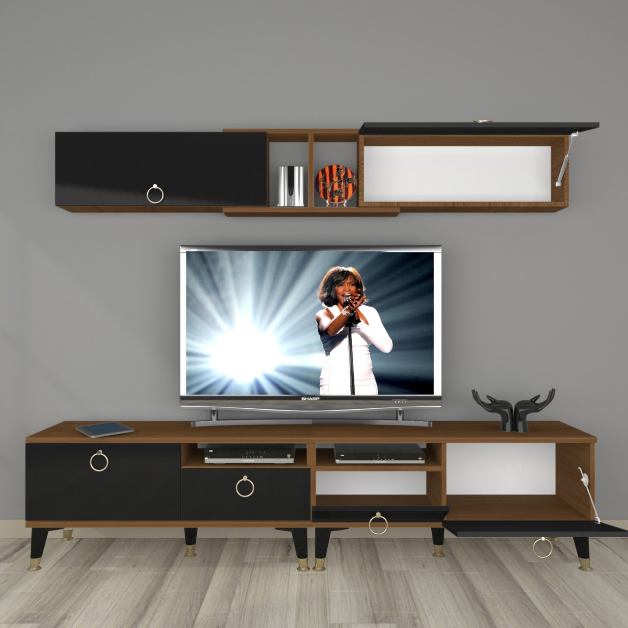 Decoraktiv Eko 5220 Mdf Gold Tv Ünitesi Tv Sehpası Ceviz - Siyah