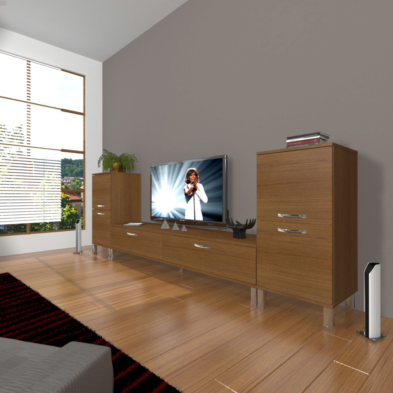 Decoraktiv Eko On2 Slm Std Krom Ayaklı Tv Ünitesi Tv Sehpası Ceviz