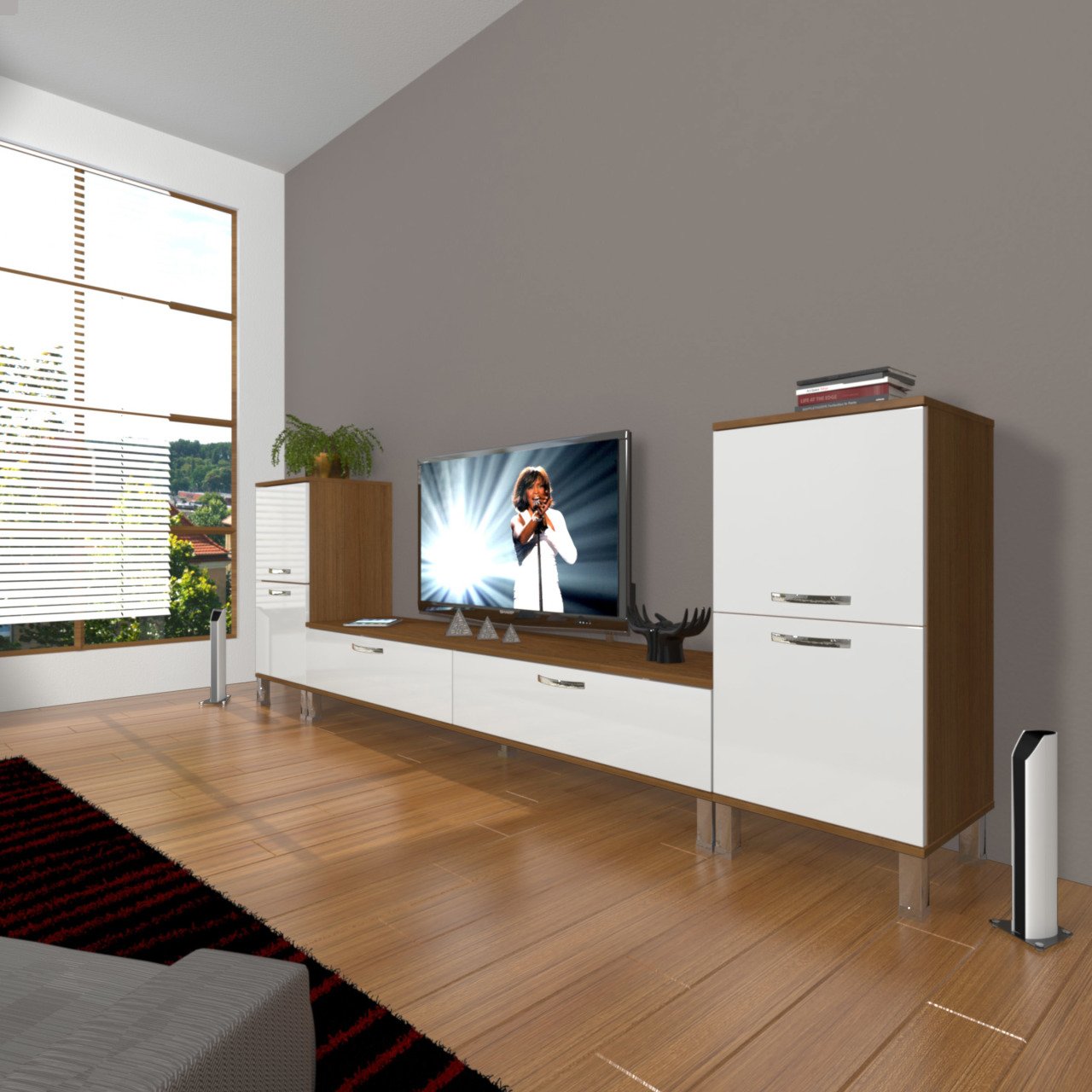 Decoraktiv Eko On2 Slm Std Krom Ayaklı Tv Ünitesi Tv Sehpası Ceviz - Beyaz