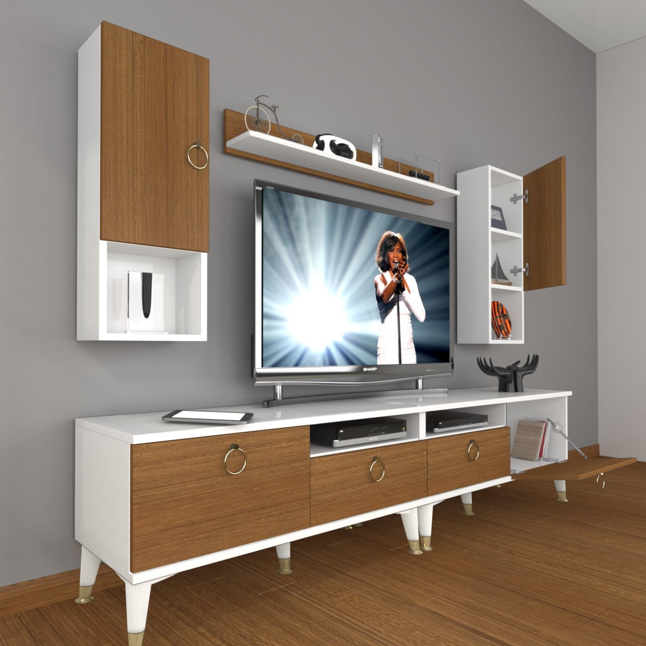 Decoraktiv Eko 5220DA Mdf Gold Tv Ünitesi Tv Sehpası Beyaz - Ceviz