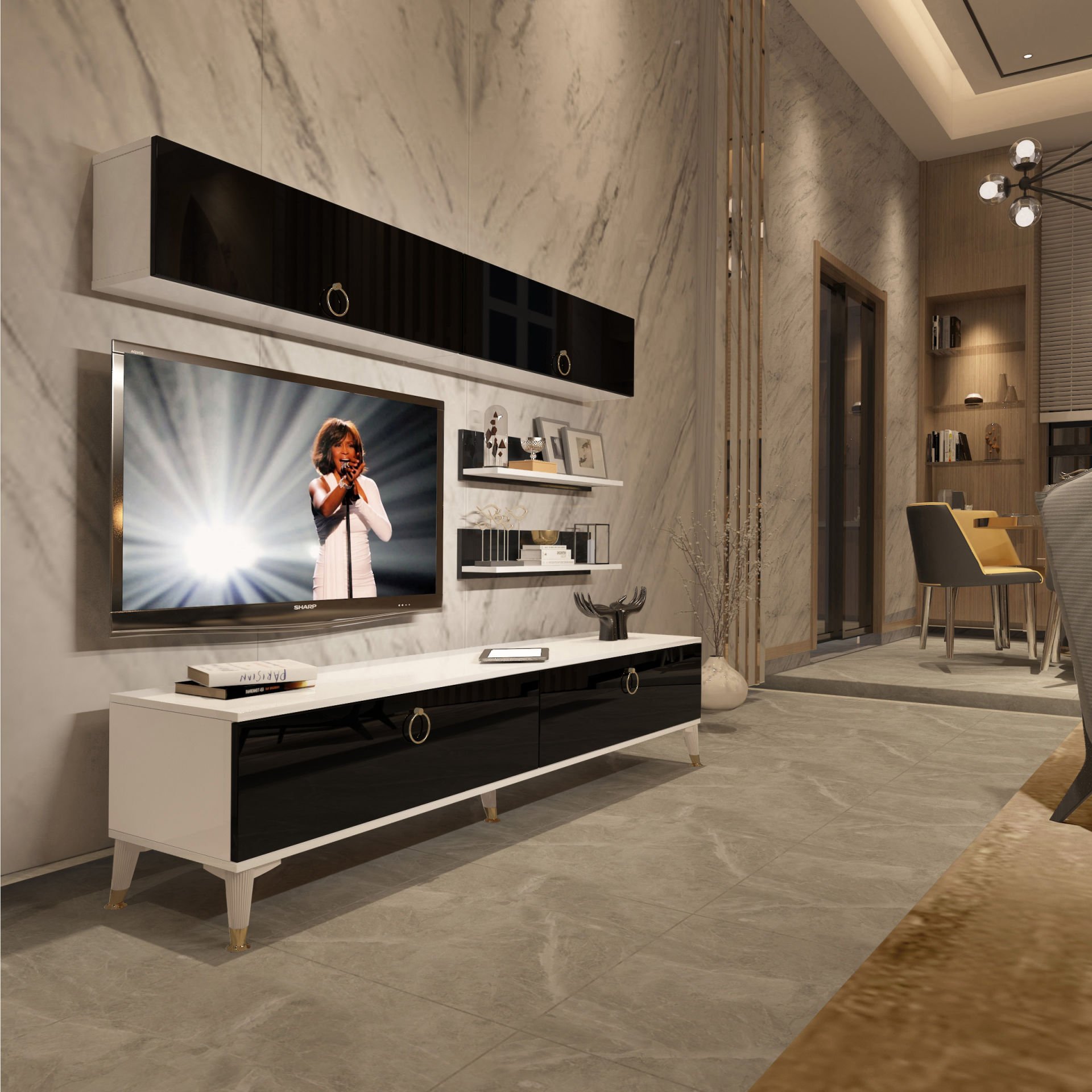 Decoraktiv Eko 5 Mdf Std Gold Tv Ünitesi Tv Sehpası Beyaz - Siyah