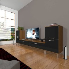 Decoraktiv Eko On2 Slm Std Krom Ayaklı Tv Ünitesi Tv Sehpası Ceviz - Siyah