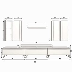 Decoraktiv Ekoflex 8D Mdf Retro Tv Ünitesi Tv Sehpası Beyaz - Antrasit