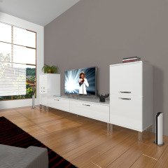 Decoraktiv Eko On2 Slm Std Krom Ayaklı Tv Ünitesi Tv Sehpası Parlak Beyaz
