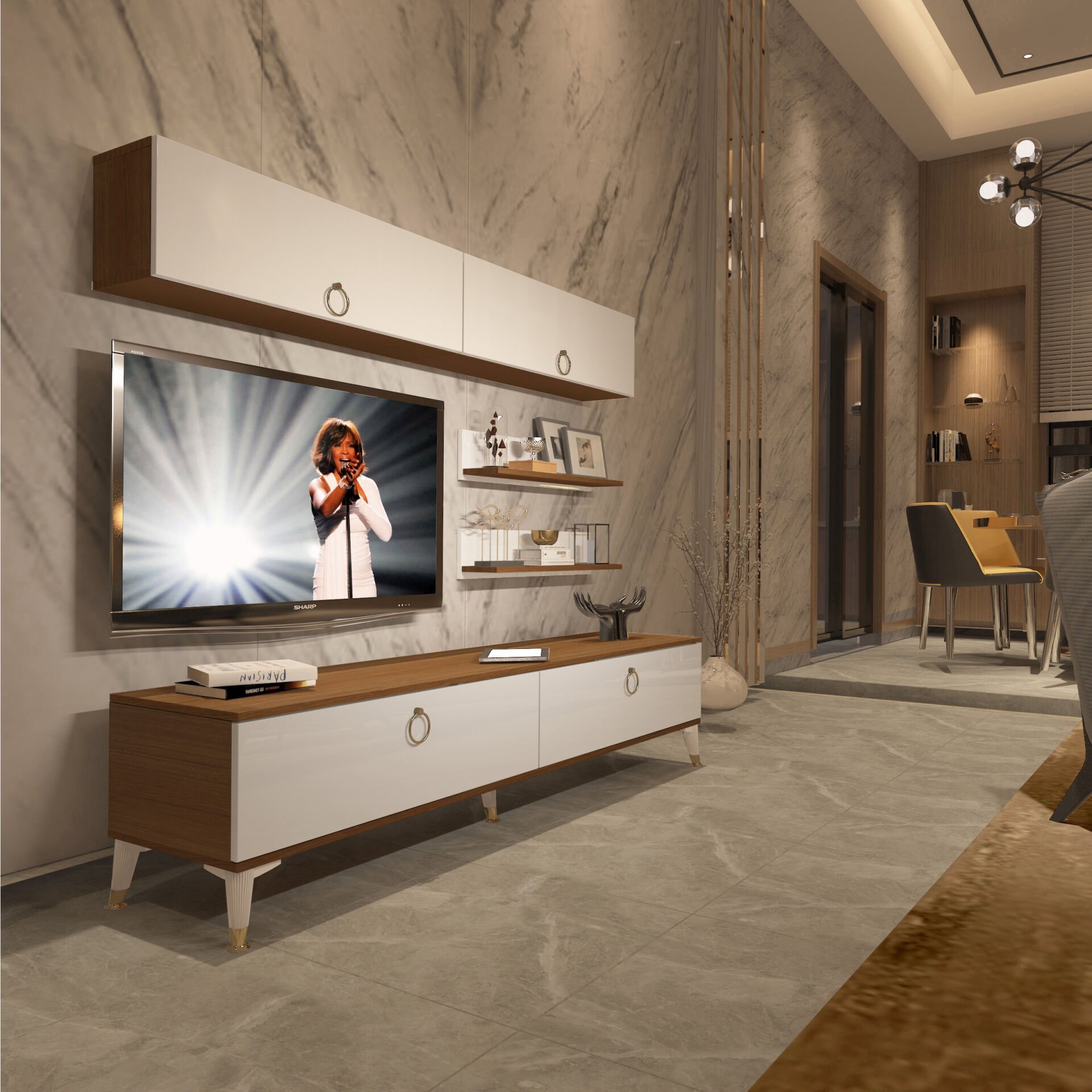 Decoraktiv Eko 5 Mdf Std Gold Tv Ünitesi Tv Sehpası Ceviz - Beyaz