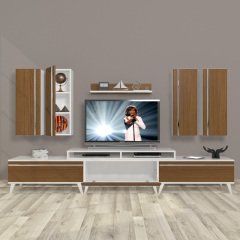 Decoraktiv Ekoflex 8D Mdf Retro Tv Ünitesi Tv Sehpası Beyaz - Ceviz